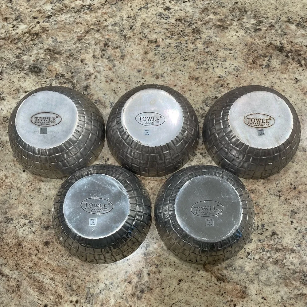 Set of 5 Towle Silversmith Candy/Nut Bowls Hammered Silver-plated Basket Weave
